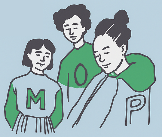 Drei Jugendliche in MOP-Pullis – Illustration